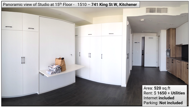 Modern Studio for Rent – 741 King St W, Kitchener (15th Floor)