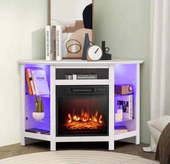 Meuble TV avec lumières LED et foyée électrique