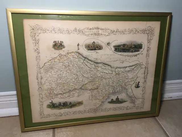 1851-1853 Beautiful Original Old British Map of Northern India