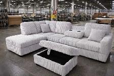 Corduroy sectional couch with ottoman
