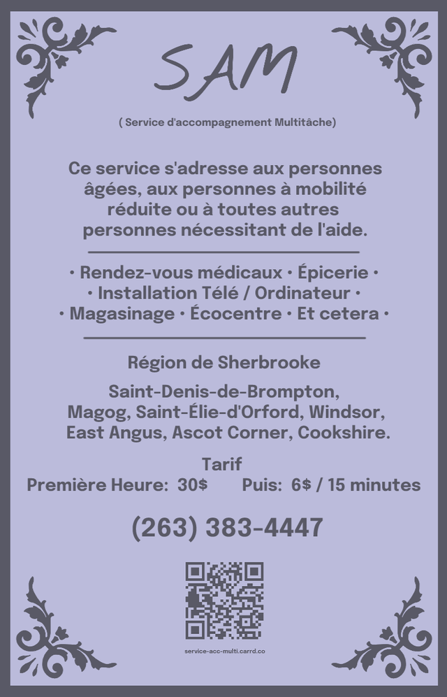 Service d'accompagnement pour personnes âgées à Sherbrooke