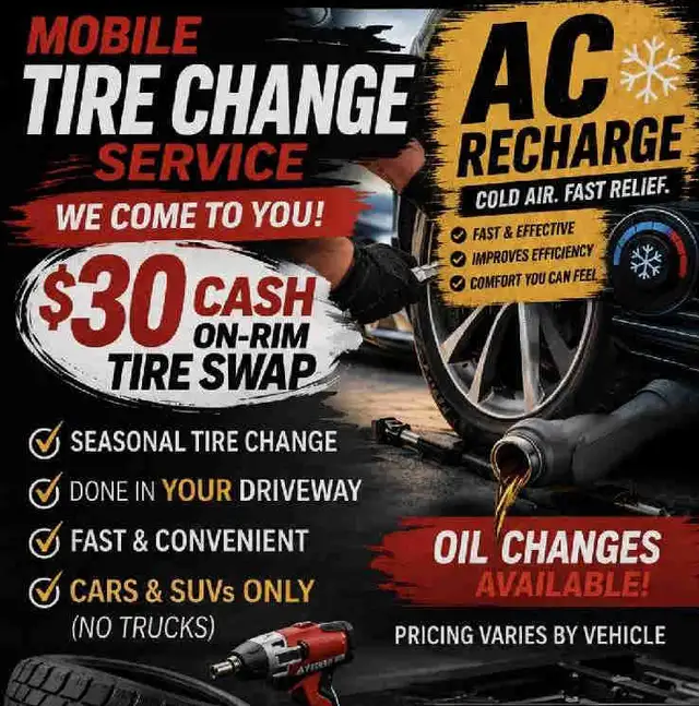 $30 Mobile Tire Change / Vehicle Maintenance! SAME DAY SERVICE!