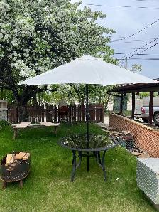patio table and umbrella