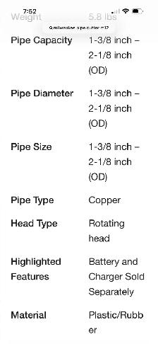 Milwaukee brushless 1-1/4" to 2" copper tube cutter - Photo 8