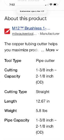 Milwaukee brushless 1-1/4" to 2" copper tube cutter - Photo 9