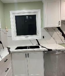 White Kitchen Countertops & Island  Backsplash with Black veins✅ - Photo 4