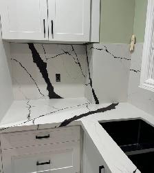 White Kitchen Countertops & Island  Backsplash with Black veins✅ - Photo 5