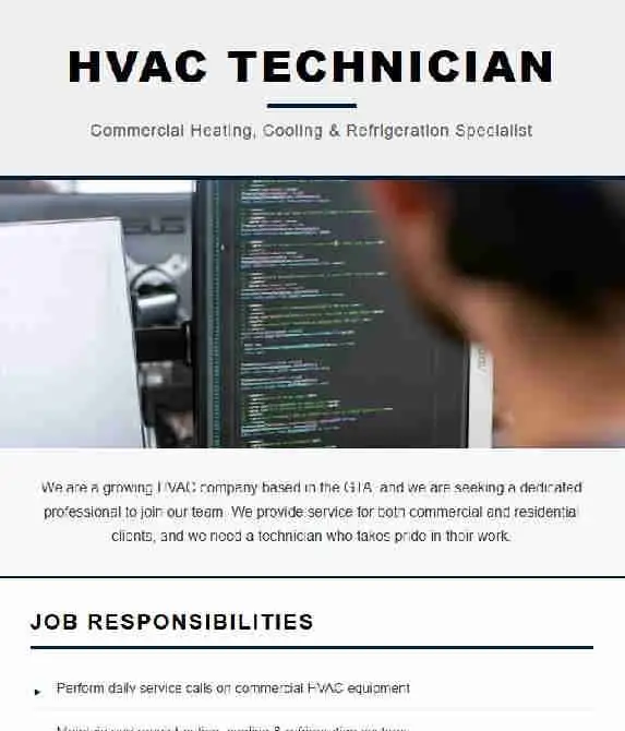 HVAC TECHNICIAN NEEDED WITH G1 LICENCE