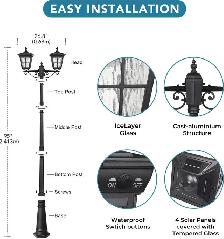 8FT SOLAR STREET LAMP POST – DUAL HEAD – CAST ALUMINUM – NEW - Photo 3