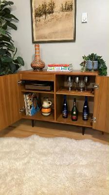 Mid century TEAK TECK. Lampe / Buffet, bahut disques vinyles, cr - Photo 4