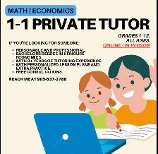 1:1 Math/Economics Private & Personalized Tutor