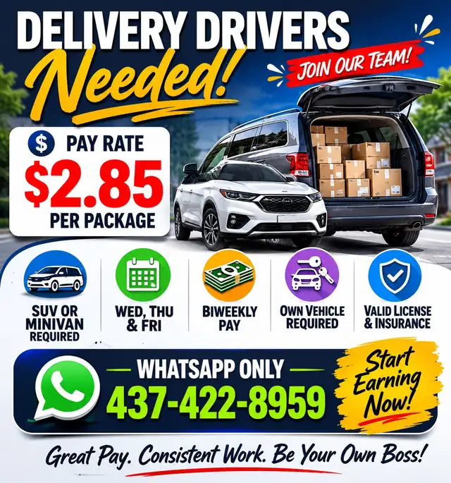Delivery Drivers Needed – SUV & Minivans Preferred!