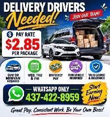 Delivery Drivers Needed – SUV & Minivans Preferred!