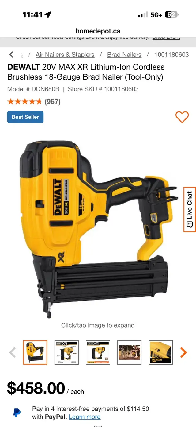 DEWALT 20V MAX XR LITHIUM-ION CORDLESS  18 GAUGE BRAD-NA