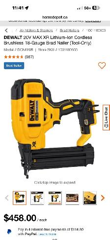 DEWALT 20V MAX XR LITHIUM-ION CORDLESS  18 GAUGE BRAD-NA