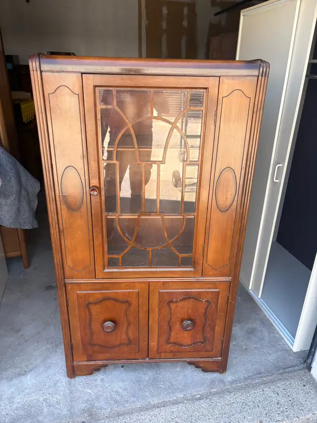 Free delivery antique from 1940 Vintage Wood Display Cabinet