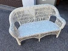 Free delivery used White Wicker Loveseat with Floral Cushions - Photo 4
