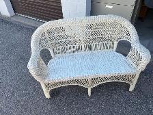 Free delivery used White Wicker Loveseat with Floral Cushions - Photo 5