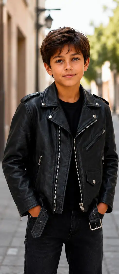 Youth Classic Biker Leather Jacket – Size 6