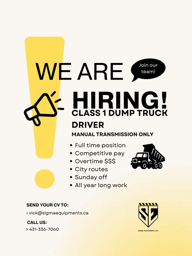 Dump truck Driver Class 1