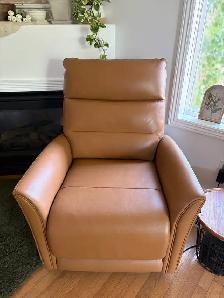 Electric caramel leather recliner