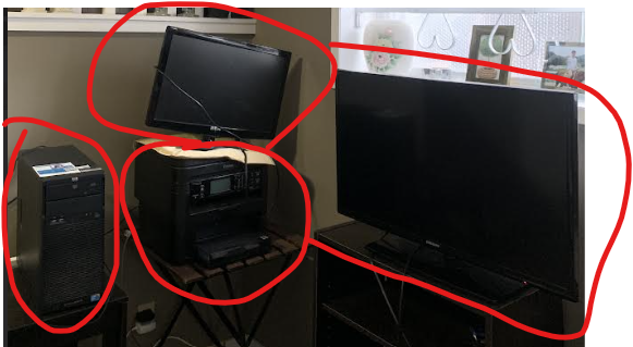 a desktop computer   laser printer   two monitors all for $100