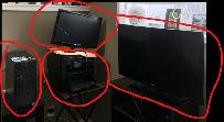 a desktop computer   laser printer   two monitors all for $100