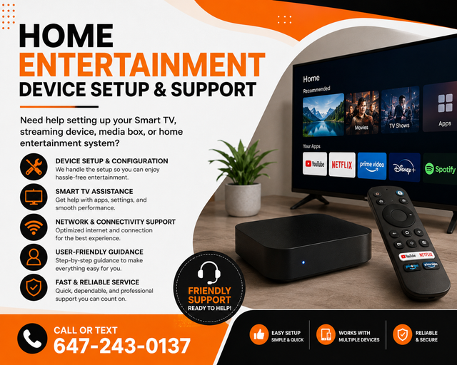 Get Best Home Reliable Entertainment / Setup & Support Available