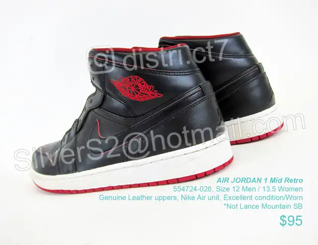 JORDAN 1 Mid Retro Size 12 Men/13.5 Women NOT Lance Mountain SB