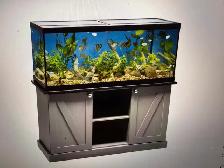 75 gallon fish tank with stand, substrate,decore, filteration.