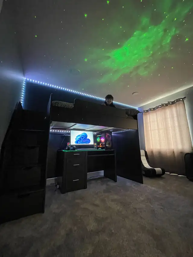 bunk bed set desk and night stand