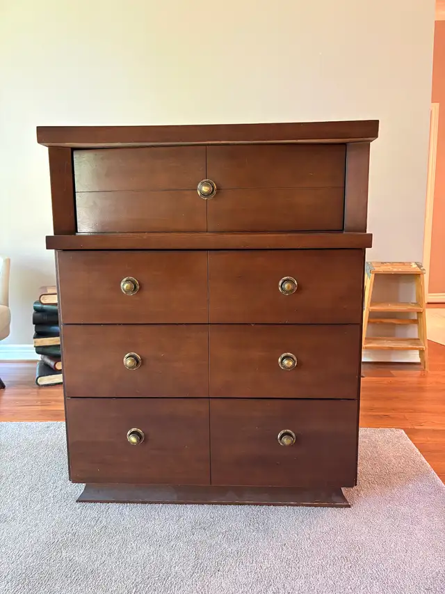 Mid Century Wood Tall Boy Dresser