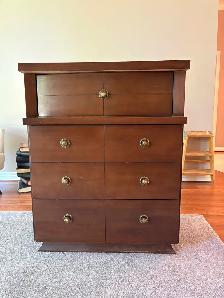 Mid Century Wood Tall Boy Dresser