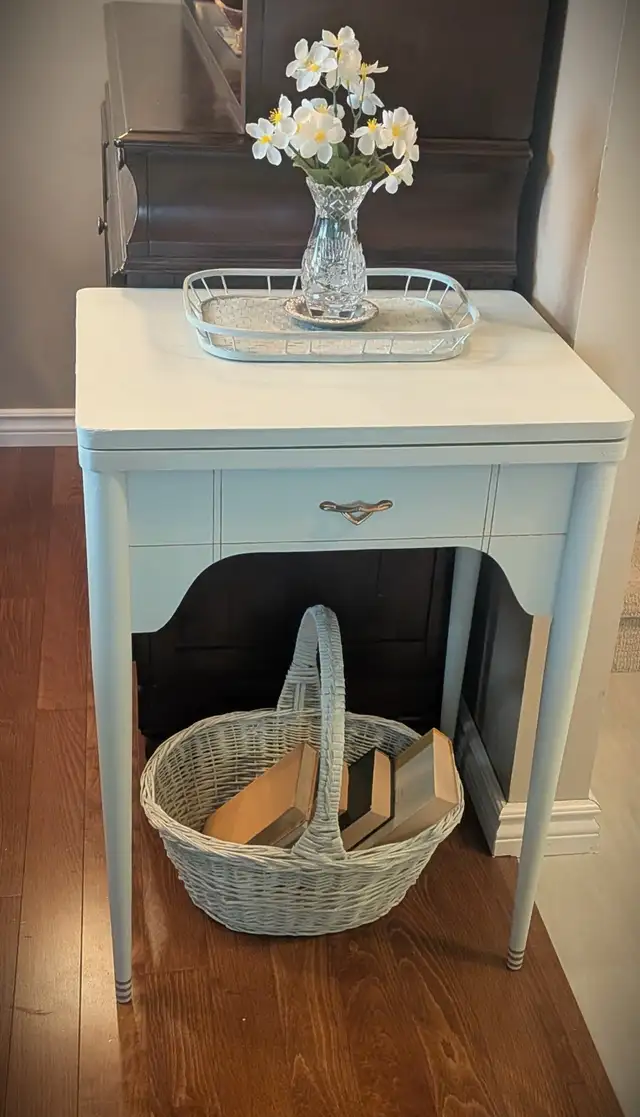 Sewing table in soft green colour - Repurposed