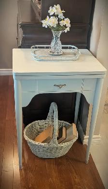 Sewing table in soft green colour - Repurposed