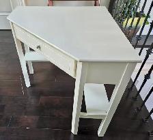 White Painted Wood Corner Desk (w Single Drawer & Lower Shelf) - Photo 2
