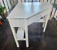 White Painted Wood Corner Desk (w Single Drawer & Lower Shelf) - Photo 3