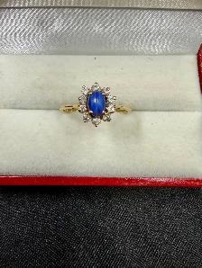 Women's 10K Star Sapphire Ring w Cubic Ziconia's~Size 8.5