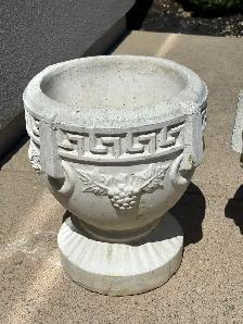 Concrete PAIR Of Garden Planters: Greek Key Motif & Grape Relief - Photo 2