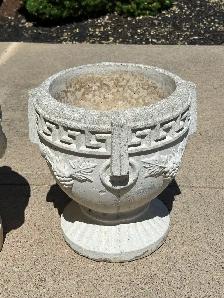 Concrete PAIR Of Garden Planters: Greek Key Motif & Grape Relief - Photo 4