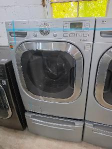 LG Steam 27' Grey Front-Load Stackable Washer Dryer W/ Pedestals - Photo 2