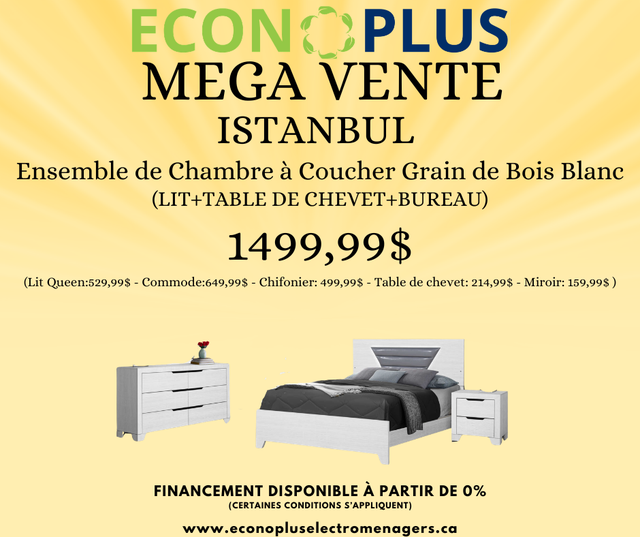 Econoplus ISTANBUL Ens de Chambre à Coucher  Bois Blanc $1500.00