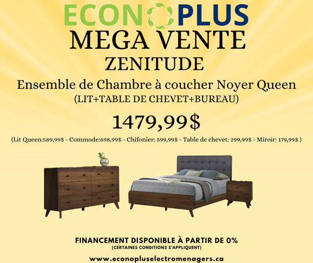 EconoplusZENITUDE Ens de Chambre à coucher Noyer Queen $1,479.99