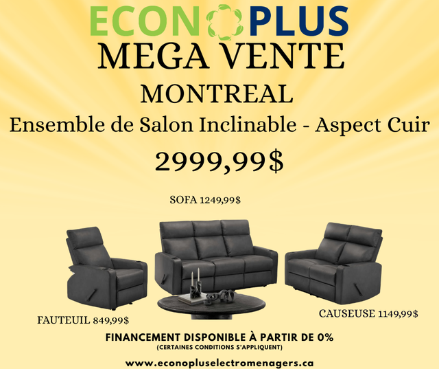 Econoplus MONTREAL Ens de Salon Inclinable - Aspect Cuir $2999.9