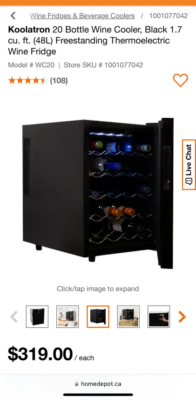 Koolatron 20 Bottle Wine Cooler, Black