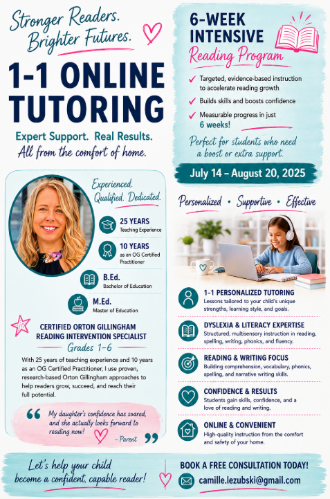 Orton Gillingham Certified Practitioner - 1-1 Online Tutoring