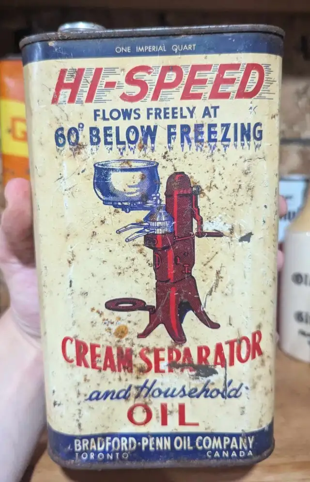 VINTAGE 1940's HI-SPEED CREAM SEPARATOR OIL IMPERIAL QUART CAN
