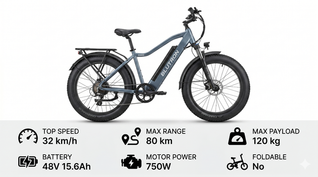 Blutron EB880 Fat Tire E-Bike | 750W Motor, 80km Range