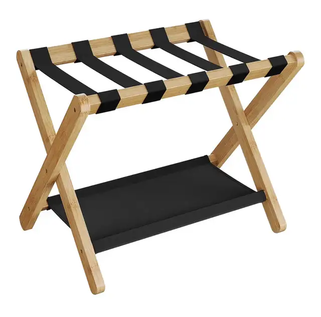 SONGMICS Bamboo Luggage Rack with Lower Storage Shelf