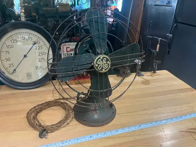 Antique 1934 GE 12-inch oscillating, 3-speed electric fan,